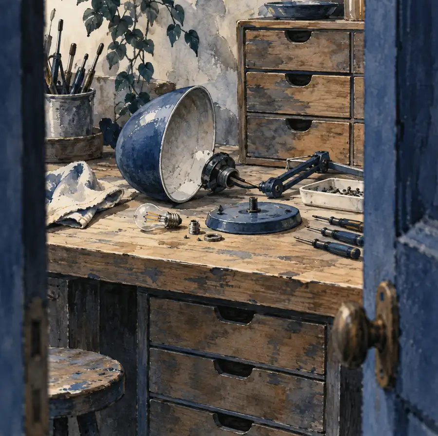 Illustration of repair businesses equipment and workspace