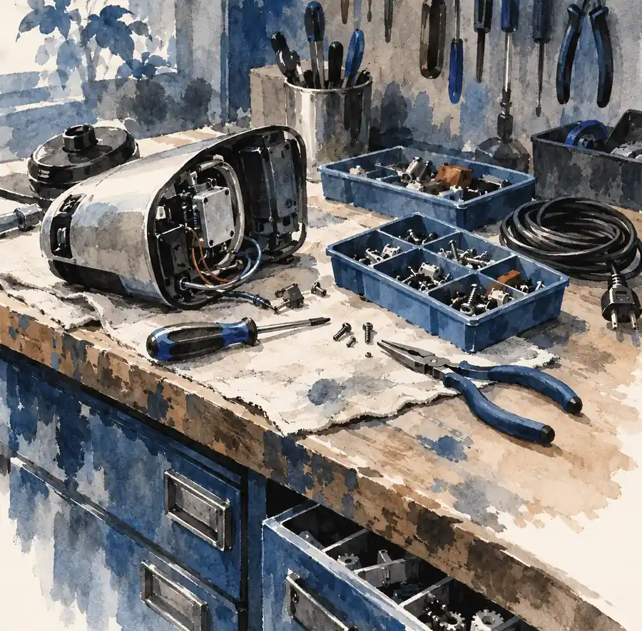 Illustration of repair businesses equipment and workspace